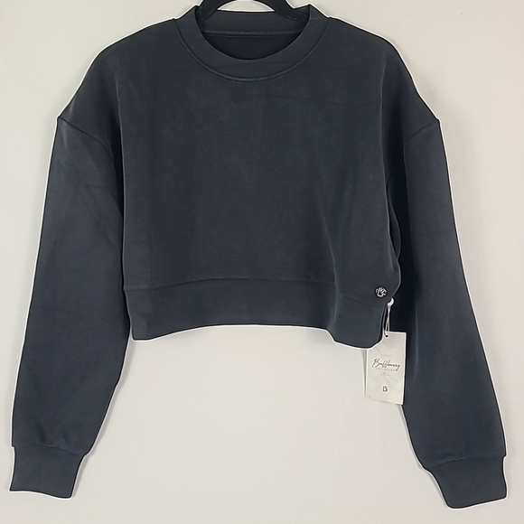 Buffbunny Collection Tops - NWT Buff Bunny Women's Recycled Crew Pullover Sweatshirt Black Sz S $64